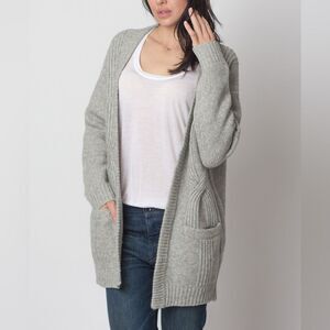 Just Female Gray Vico Cardigan Sweater Lambswool Cable Knit Chunky Size Medium M